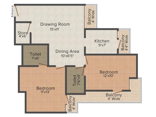 Gardenia Glamour (2BHK+2T (1,250 sq ft) 1250 sq ft)