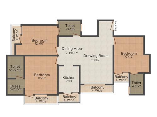 Gardenia Glamour (3BHK+3T (1,550 sq ft) 1550 sq ft)