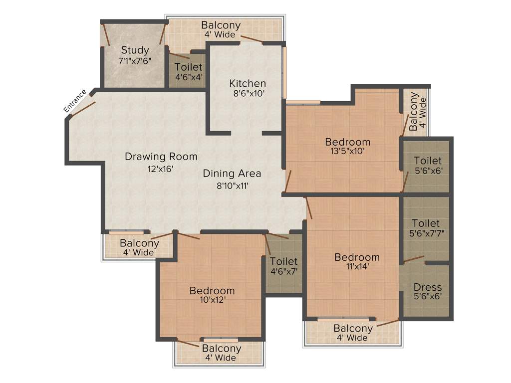 Gardenia Glamour (3BHK+3T (1,850 sq ft)   Study Room 1850 sq ft)