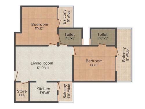 MR Platinum 321 (2BHK+2T (1,170 sq ft) 1170 sq ft)