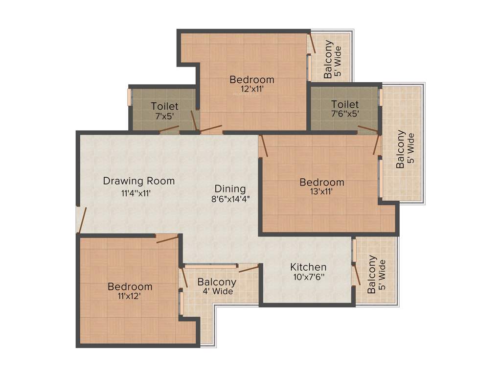 MR Platinum 321 (3BHK+2T (1,492 sq ft) 1492 sq ft)