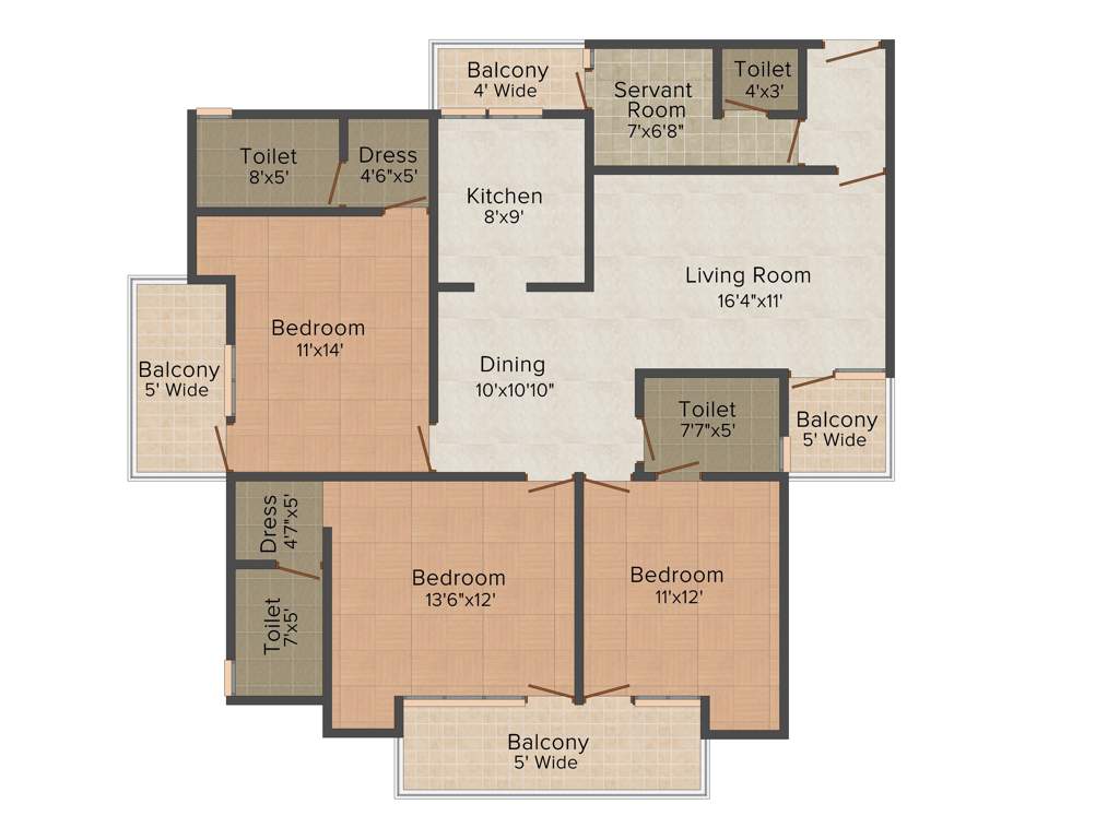 MR Platinum 321 (3BHK+3T (1,829 sq ft)   Servant Room 1829 sq ft)