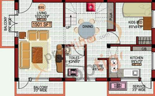 Khurinji Gardenia (3BHK+3T (1,501 sq ft) 1501 sq ft)