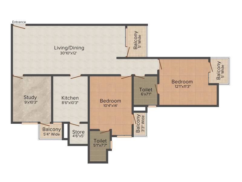 Logix Blossom County (2BHK+2T (1,350 sq ft) + Study Room 1350 sq ft)