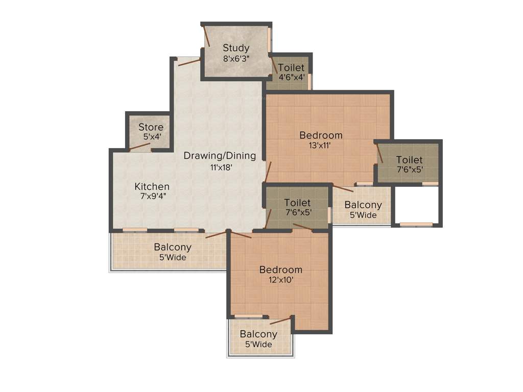 Hawelia Valencia Homes (2BHK+3T (1,205 sq ft)   Study Room 1205 sq ft)
