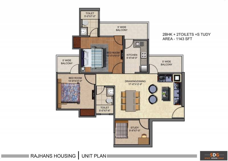 Rajhans Residency (2BHK+2T (1,133 sq ft)   Study Room 1133 sq ft)