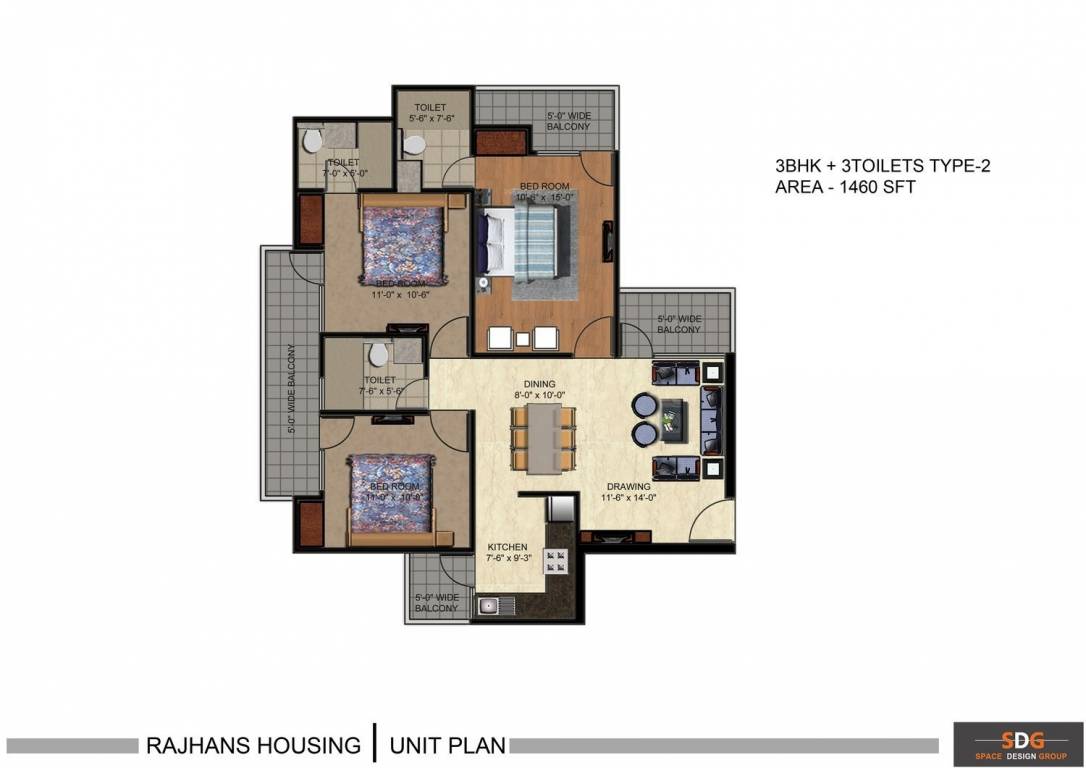 Rajhans Group Residency 3BHK+3T (1,400 sq ft) Rajhans Group Residency 3BHK+3T (1,400 sq ft)