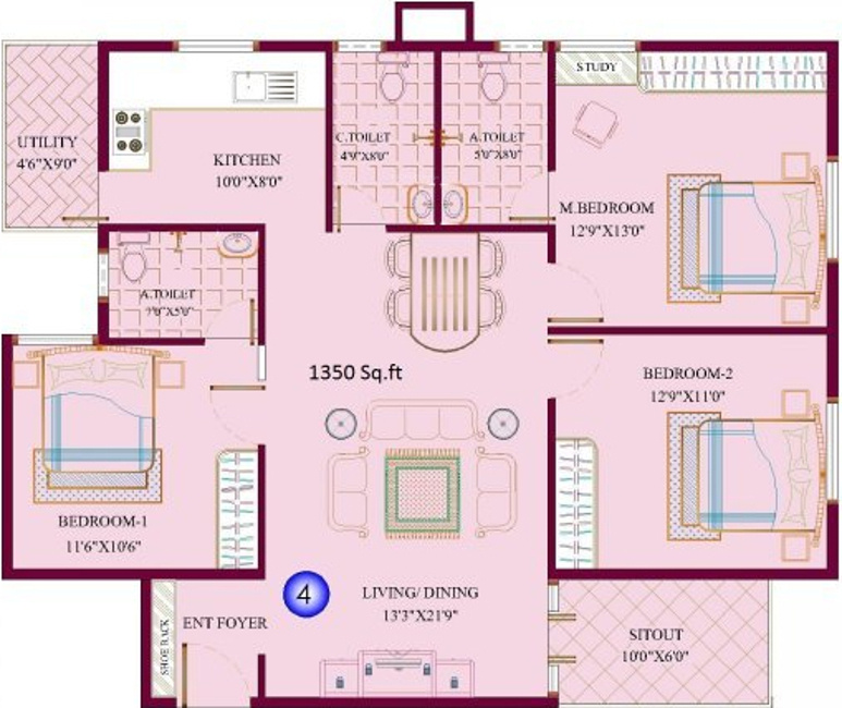KPR Elite (3BHK+3T (1,350 sq ft) 1350 sq ft)
