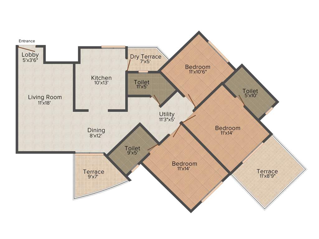 Rama Group Swiss County 3BHK+3T (1,609 sq ft)