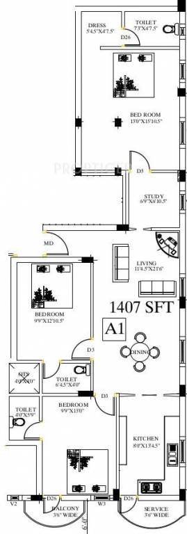 SVM VGP Shanthi Nagar (3BHK+3T (1,407 sq ft)   Study Room 1407 sq ft) SVM VGP Shanthi Nagar (3BHK+3T (1,407 sq ft)   Study Room 1407 sq ft)