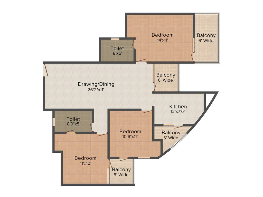 Supertech Albaria (3BHK+2T (1,590 sq ft) 1590 sq ft)