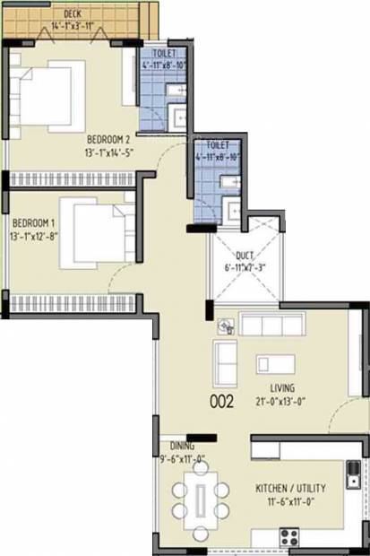 Millennia Ventures Grandeur Floor Plan (2BHK+2T (1,850 sq ft) 1850 sq ft)