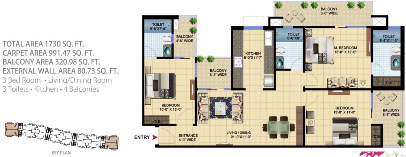 Paramount Golfforeste Premium Apartments (3BHK+3T (1,730 sq ft) 1730 sq ft)