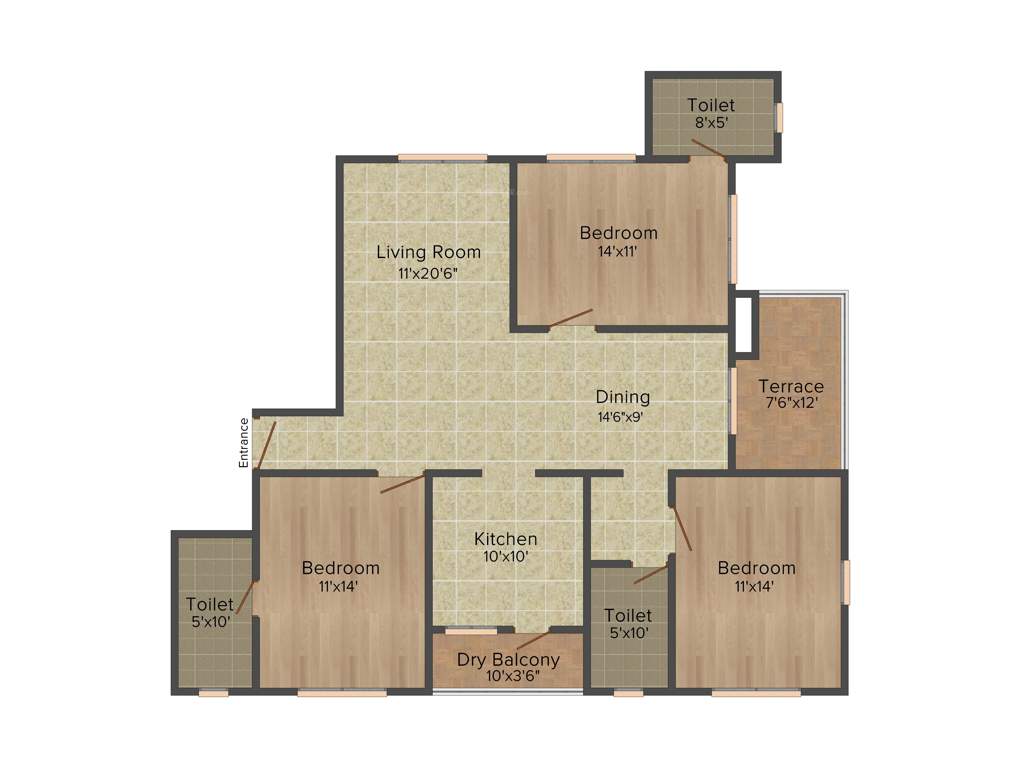 Kool Homes Arena (3BHK+3T (1,570 sq ft) 1570 sq ft)