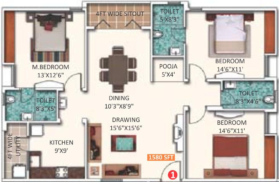 Saroj Dynasty (3BHK+3T (1,580 sq ft) 1580 sq ft)