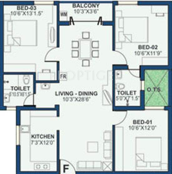 Rajarathnam RC Blossoms (3BHK+2T (1,230 sq ft) 1230 sq ft)