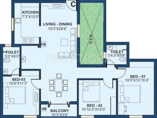 Rajarathnam RC Blossoms (3BHK+2T (1,290 sq ft) 1290 sq ft)