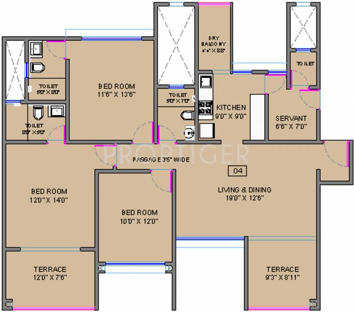 BramhaCorp F Residences (3BHK+4T (1,980 sq ft) + Servant Room 1980 sq ft)