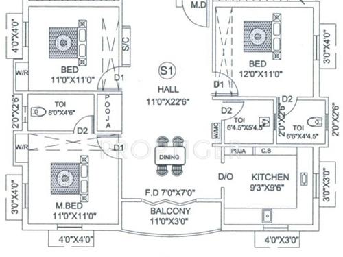 Guru Galaxy Apartments (3BHK+3T (1,310 sq ft)   Pooja Room 1310 sq ft)