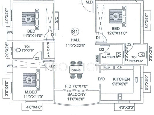 Guru Galaxy Apartments (3BHK+3T (1,310 sq ft)   Pooja Room 1310 sq ft)