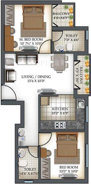 Ranga Azhal (2BHK+2T (825 sq ft) 825 sq ft)