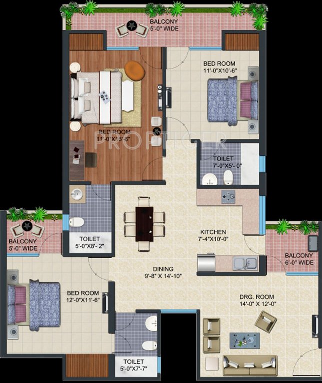 Supertech Eco Village 2 (3BHK+3T (1,660 sq ft) 1660 sq ft)