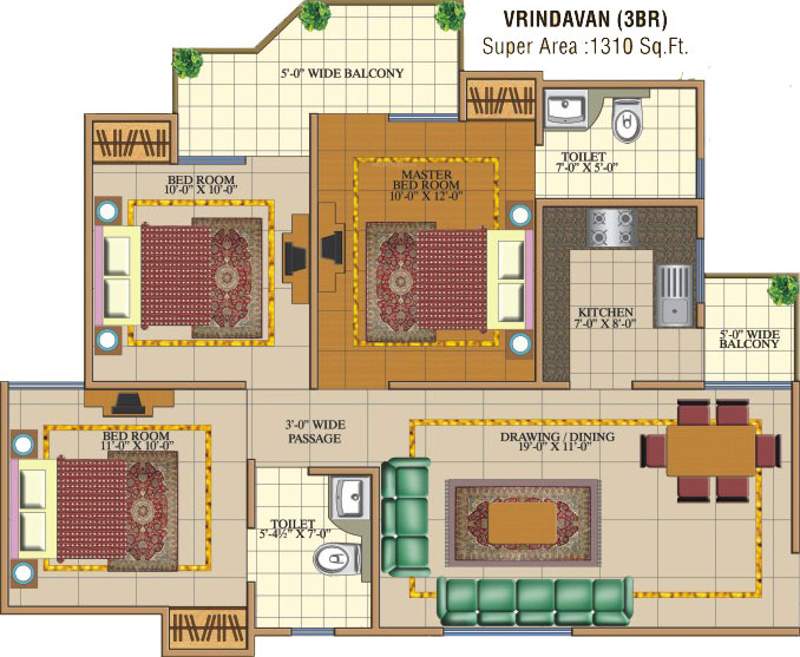 SVP Gulmohur Garden (3BHK+2T (1,310 sq ft) 1310 sq ft)