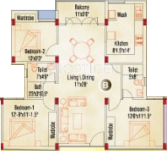 Appaswamy Springs Apartment (3BHK+3T (1,307 sq ft) 1307 sq ft)