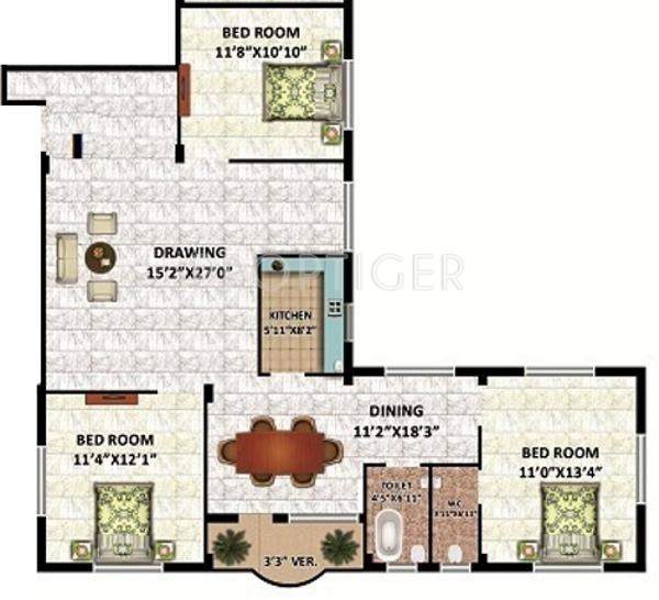 Rajwada Rajwada Estate Phase 2 (3BHK+2T (1,665 sq ft) 1665 sq ft)