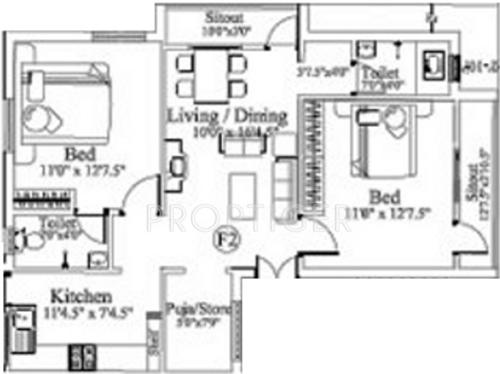 Shriram Aashirvad Apartment (2BHK+2T (904 sq ft)   Pooja Room 904 sq ft)