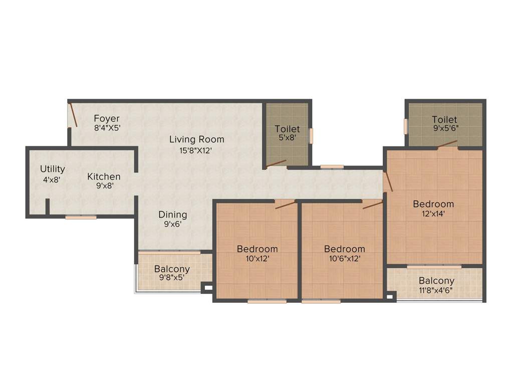 Brigade Golden Triangle (3BHK+2T (1,480 sq ft) 1480 sq ft)