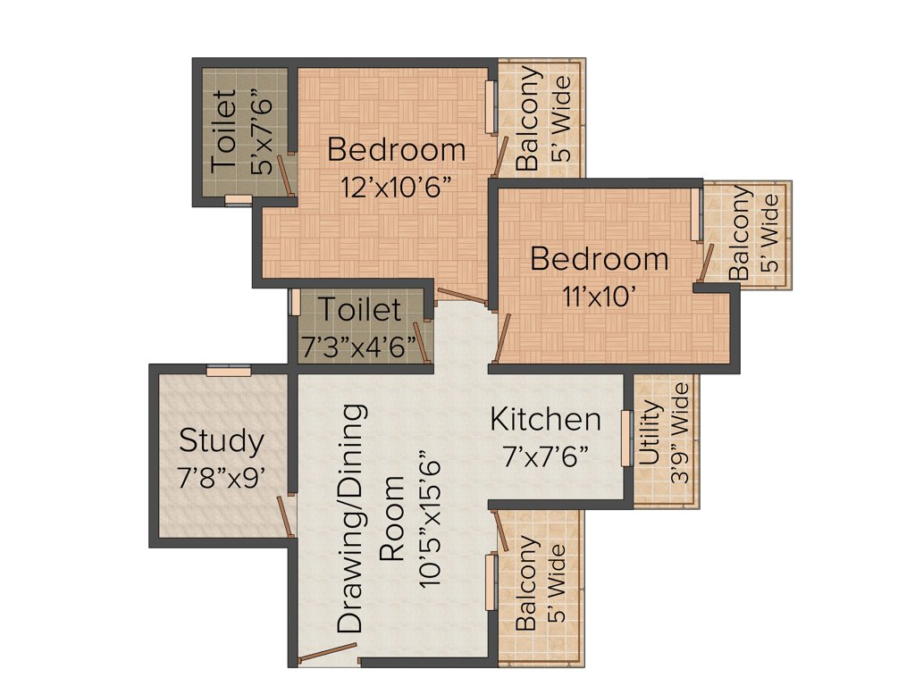 Radicon Vedantam (2BHK+2T (1,070 sq ft) + Study Room 1070 sq ft)
