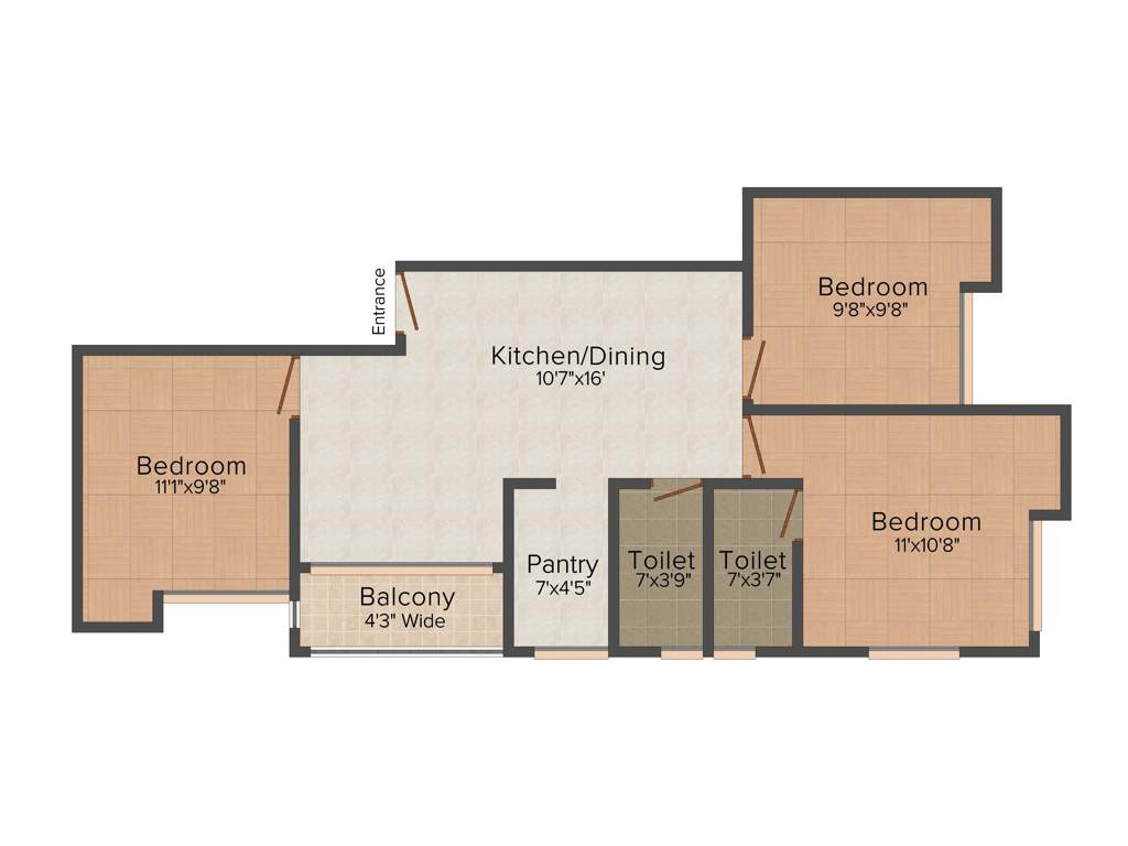 Mayfair Blossom (3BHK+2T (1,075 sq ft) 1075 sq ft)