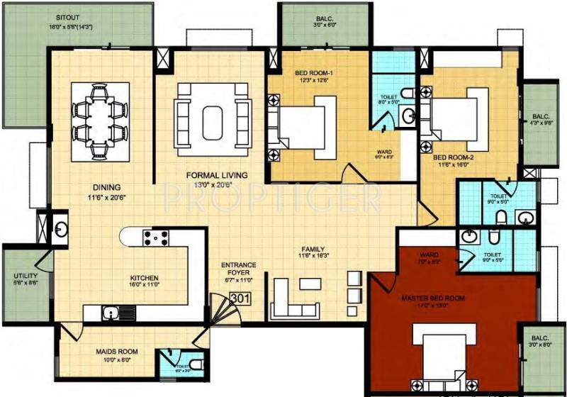 Zaffars Sterling Finsbury Park (3BHK+3T (2,332 sq ft) + Servant Room 2332 sq ft)