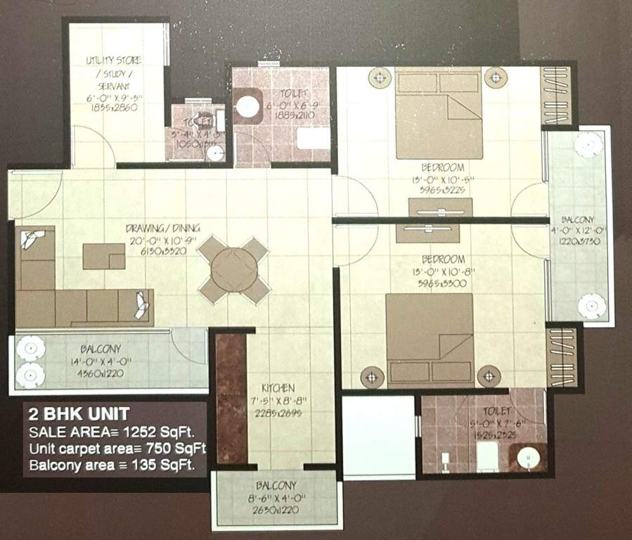 Devika Skypers (2BHK+2T (1,252 sq ft) 1252 sq ft)