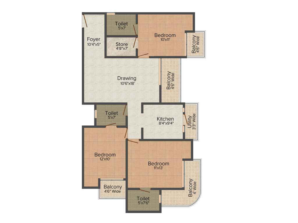 Uninav Heights (3BHK+3T (1,580 sq ft) 1580 sq ft)