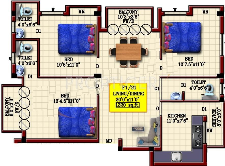 MS Brisa (3BHK+3T (1,220 sq ft) 1220 sq ft) MS Brisa (3BHK+3T (1,220 sq ft) 1220 sq ft)