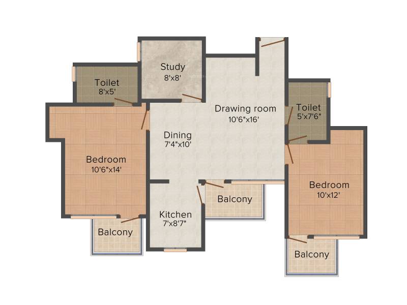 SVP Gulmohur Residency (2BHK+2T (1,255 sq ft) + Study Room 1255 sq ft)