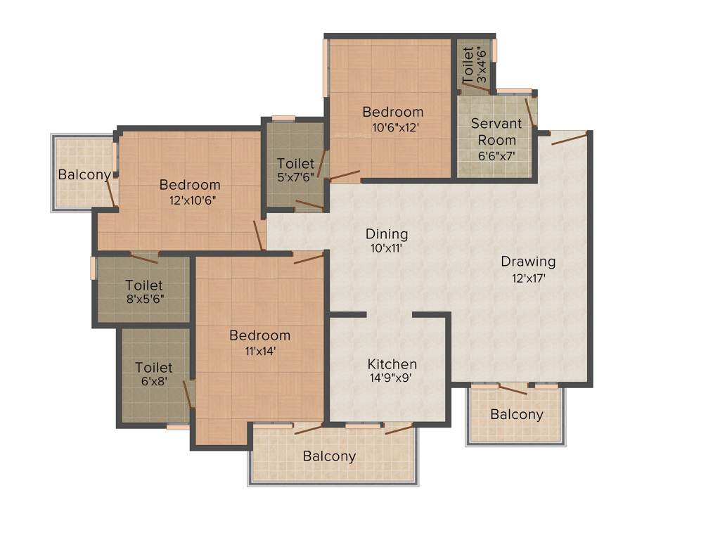 SVP Gulmohur Residency (3BHK+3T (1,660 sq ft) + Servant Room 1660 sq ft)