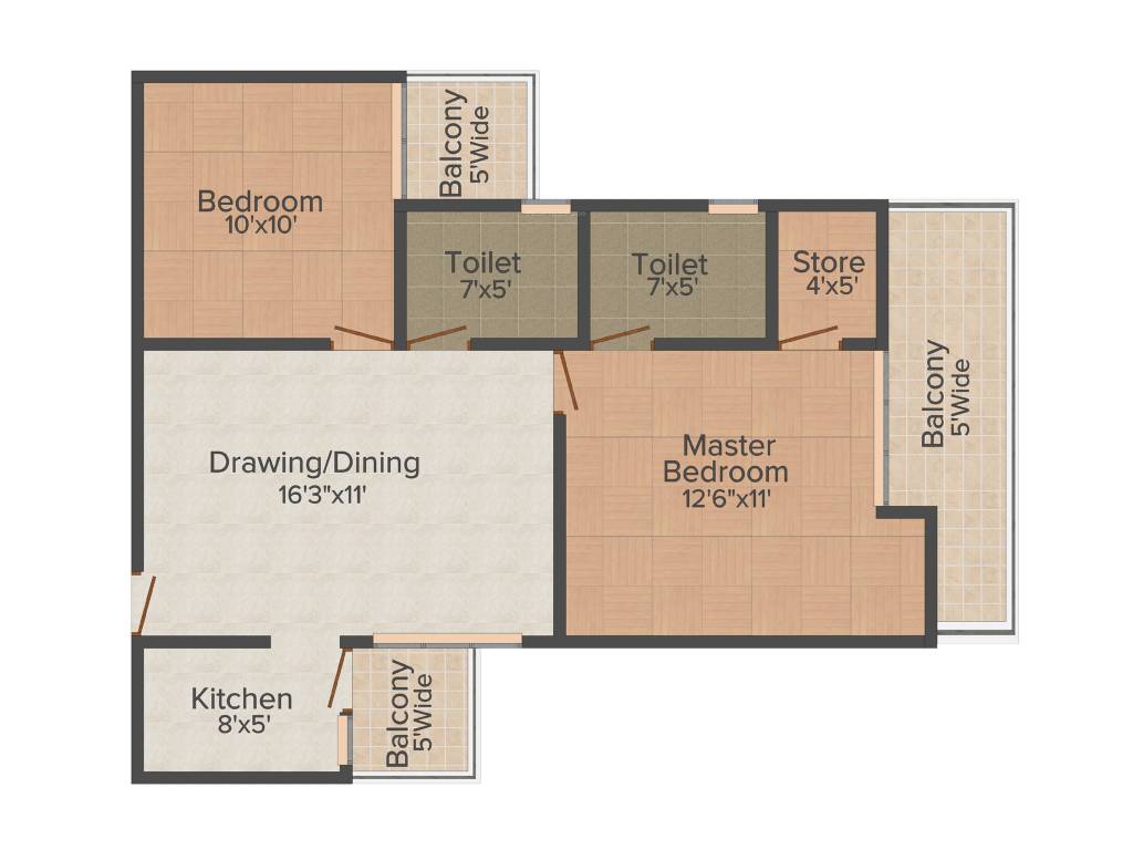 Krishna 3 Dimension (2BHK+2T (1,065 sq ft) 1065 sq ft)