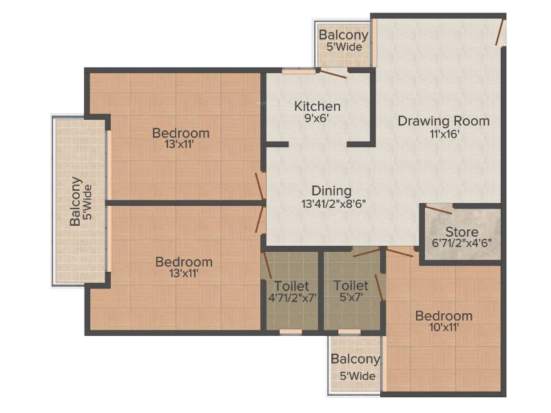 Krishna 3 Dimension (3BHK+2T (1,465 sq ft) 1465 sq ft)