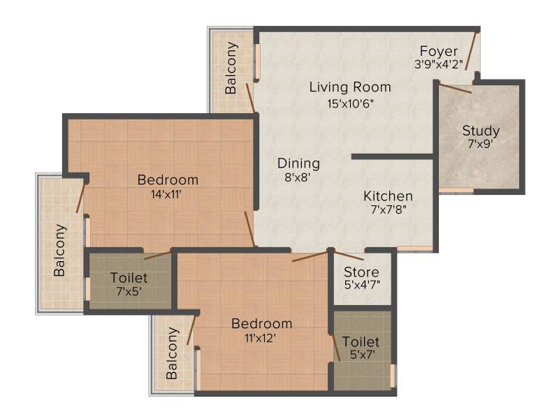 Gaursons 5th Avenue (2BHK+2T (1,175 sq ft) + Study Room 1175 sq ft)