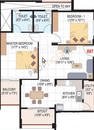 SLS Sunrise (2BHK+2T (1,177 sq ft) 1177 sq ft)