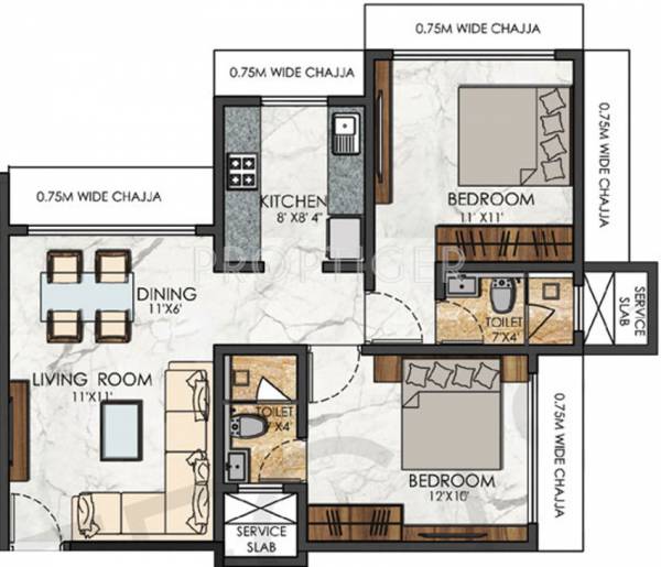 RE Cypress (2BHK+2T (1,040 sq ft) 1040 sq ft)