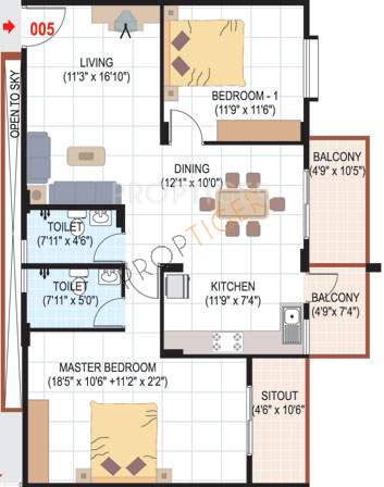 SLS Sunrise (2BHK+2T (1,334 sq ft) 1334 sq ft)