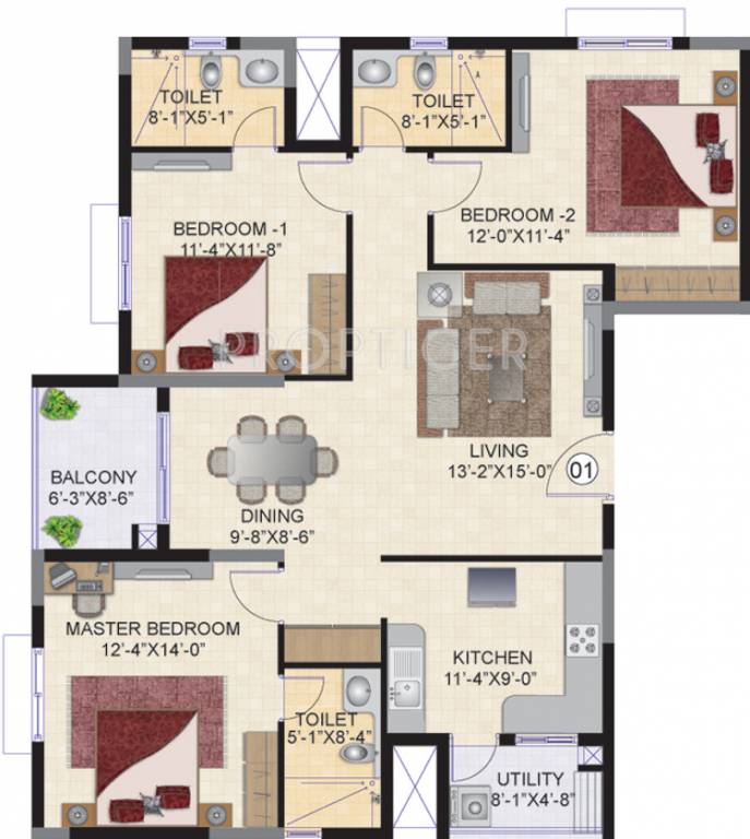 Mahindra Ashvita (3BHK+3T (1,567 sq ft) 1567 sq ft)