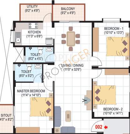 SLS Sunrise (3BHK+2T (1,527 sq ft) 1527 sq ft)