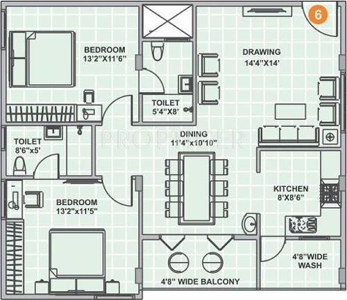 Srinidhi Sri Pearl Park (2BHK+2T (1,188 sq ft)   Pooja Room 1188 sq ft)