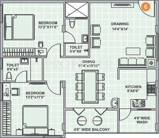 Srinidhi Sri Pearl Park (2BHK+2T (1,188 sq ft)   Pooja Room 1188 sq ft)