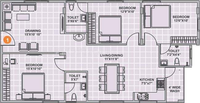 Srinidhi Sri Pearl Park (3BHK+3T (1,310 sq ft) 1310 sq ft)